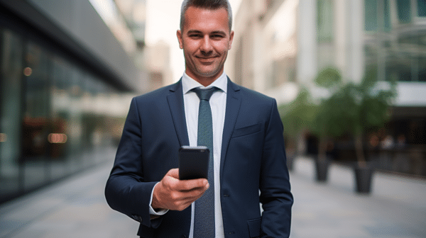 Man looking at customer acquisition on phone